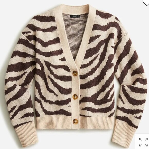 J.Crew Women’s Ribbed V-neck Wool Blend Zebra Stripe Cardigan - Picture 1 of 13